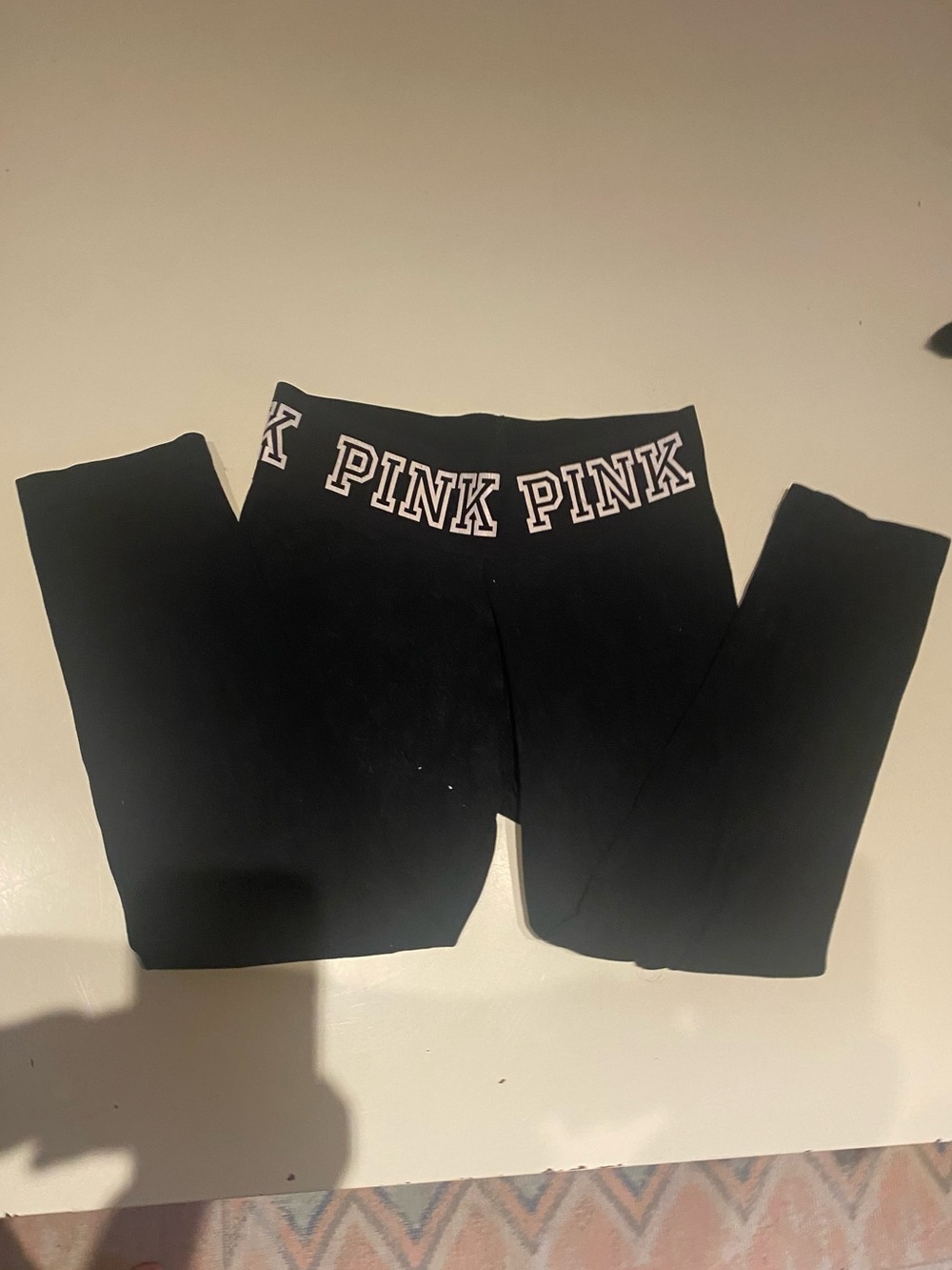Victoria's Secret PINK Black Leggings with White Logo Waistband